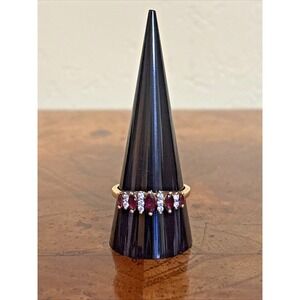 Gold Tone Ruby & Clear Stone Band Ring Size 11 Vintage Style Elegant